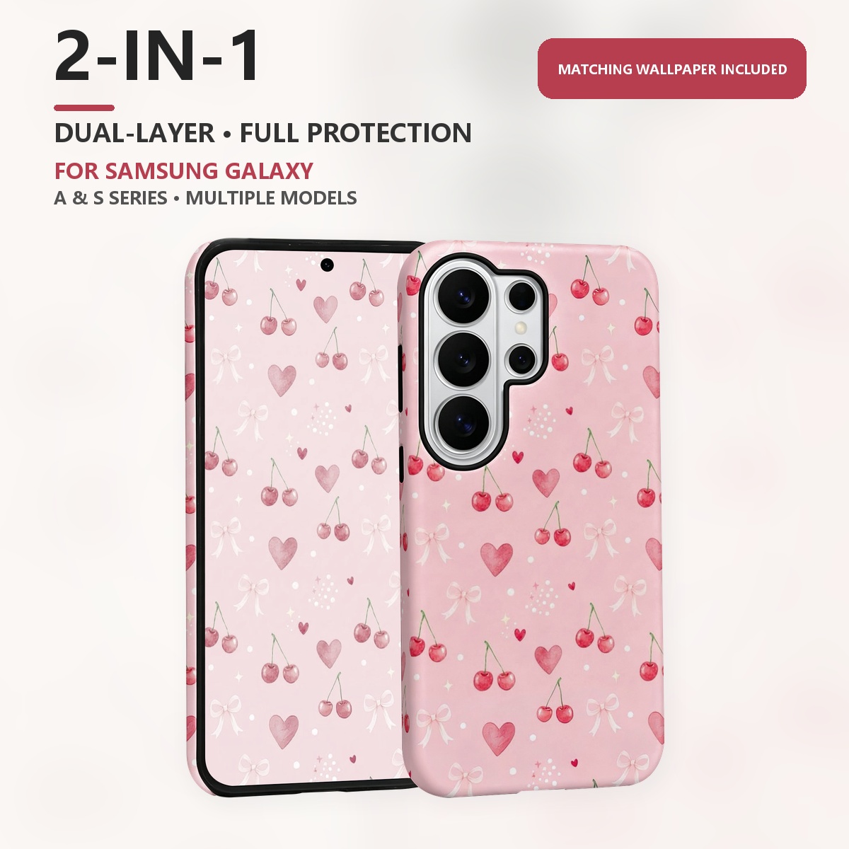 Samsung Galaxy S24 - Watercolor Cherry Hearts 2-in-1 Dual-Layer Phone